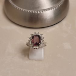 Silver CZ and Purple Topaz Ring Size 7.5 
