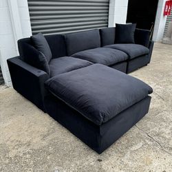 Black Velvet Cloud Couch Modular Sectional Sofa 