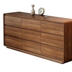 Walnut 9 Drawer Simple Square Reclaimed Wood Horizontal Double Dresser 