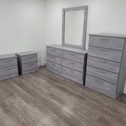 Dresser Whit Mirror, Chest And 2 Nightstands - Cómoda Con Espejo, Gavetero Y 2 Mesitas De Noche 