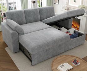 Gray Sectional Sleeper Sofa with Storage Chaise