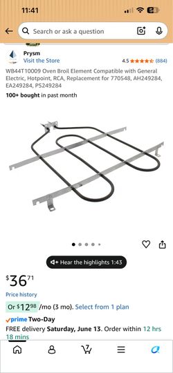 WB44T10009 Oven Broil Element Compatible with General Electric, Hotpoint, RCA, Replacement for 770548, AH249284, EA249284, PS249284