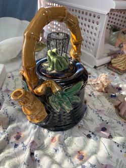 Ceramic Teapot with Frog and Bamboo Design
