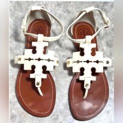 Tory Burch Phoebe Designer White Leather Sandals 8
