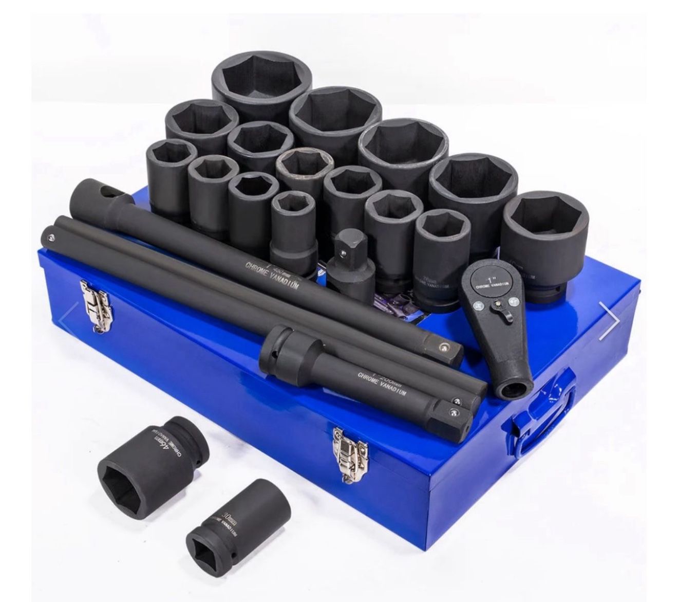 Jumbo 1 in. Drive Cr-Mo Steel 6-Point SAE Deep Impact Socket Set with Extension Bars and Carrying Case (21-Piece)