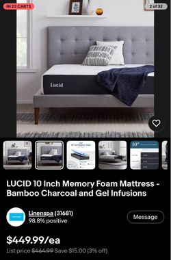 Lucid 10 Inch Memory Foam Mattress