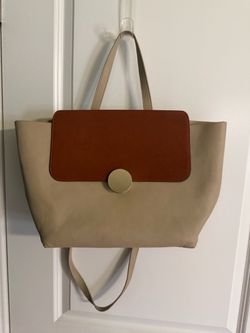 Beige and Brown Leather hand Bag