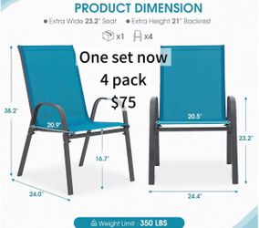 😀 4Pcs Outdoor Patio Stackable Chairs, Blue Stacking Patio Chairs with Textilene Fabric, Outside Furniture for Garden Backyard Balconie Poolside Deck