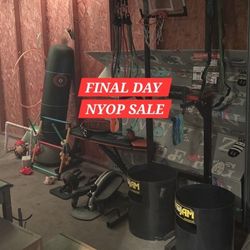 ^ MUST GO NOW ^ Exercise Gear & Games, Weight Bench, Workout Tower, Canjam, Sports Balls, Punch Bag, Desk Bike, Resistance Bands, Hoop, Mat, Belt, Bat