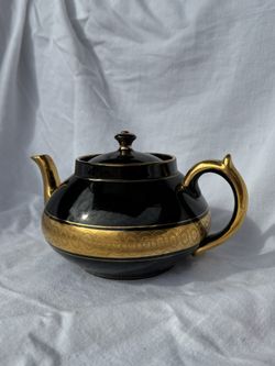 Antique Blk/Real Gold Serves Late Davenport Gibson & Sons 1(contact info removed) Teapot/Lid