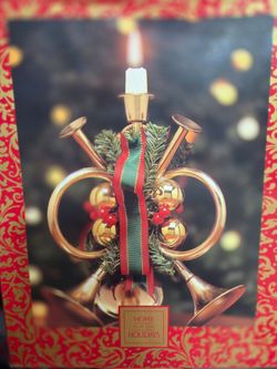 VTG Home For The Holidays Brass Trumpet Centerpiece Christmas Candelabra Horn