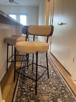 Set of 3 Boucle Mid-Century Modern Bar Stools