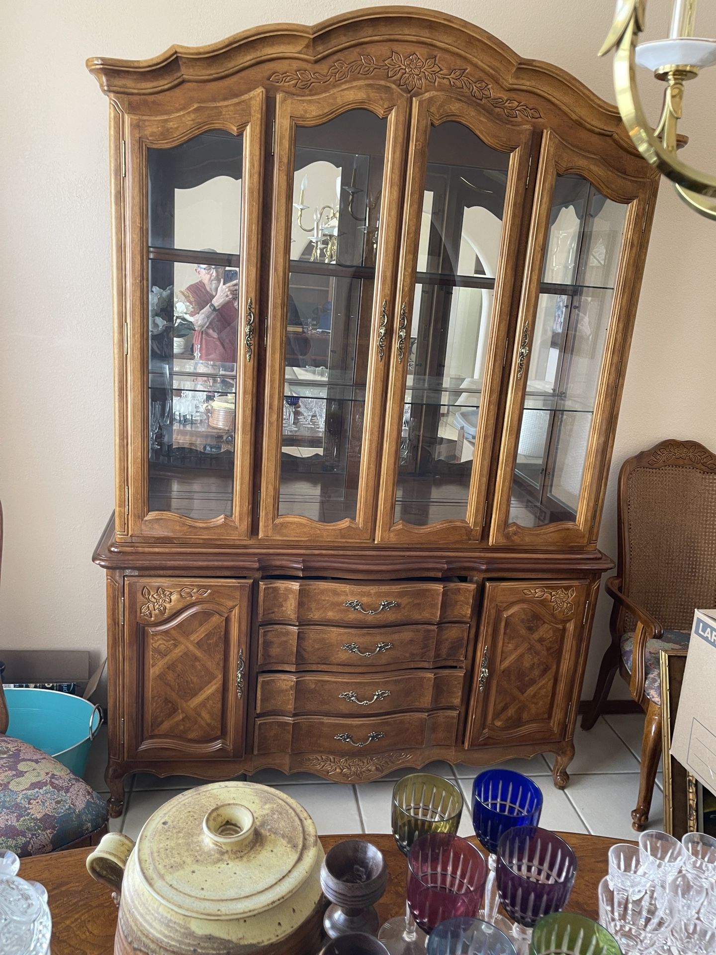 Beautiful Mirrored and Lighted China Cabinet with drawers