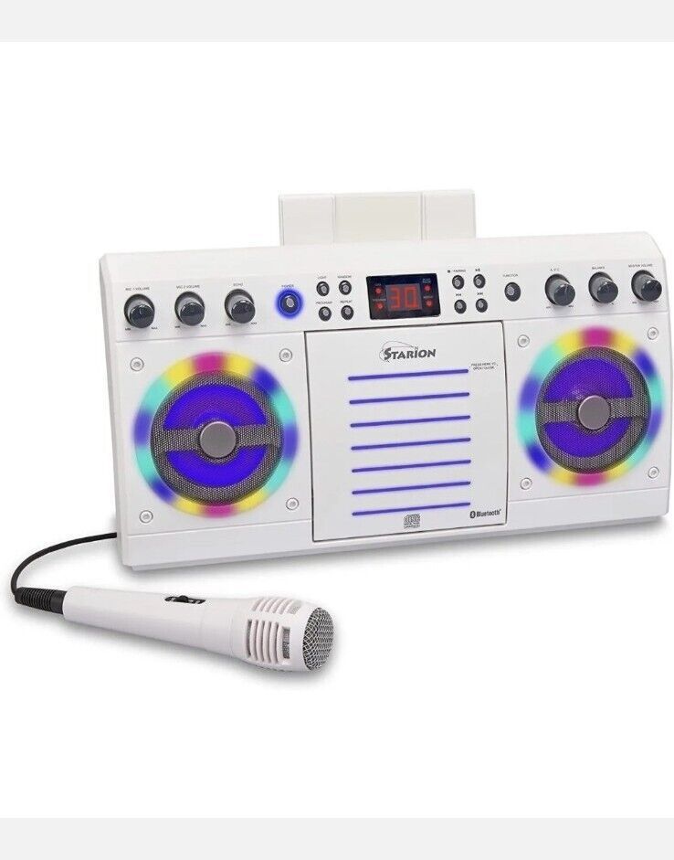 Starion KS303W-B Portable Bluetooth/CD+G Karaoke Machine - White (NEW)
