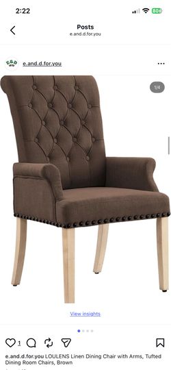 LOULENS Linen Dining Chair with Arms, Tufted Dining Room Chairs, Brown