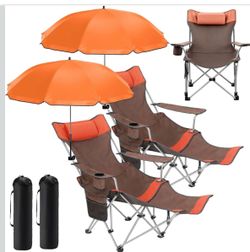 Reclining Beach Chair with Umbrella & Footrest – Folding Camping Chair