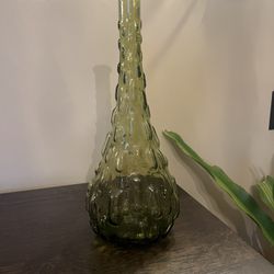 Vintage MCM Empoli Avocado Glass Genie Bottle Made In Italy