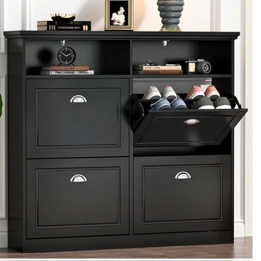 Shoe Cabinet With Storage And Enter Table Color Black