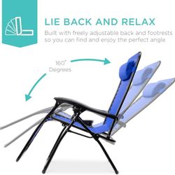 Best Choice Products 1 Adjustable Steel Mesh Zero Gravity Lounge Chair Recliners w Pillows and Cup Holder Trays, Cobalt Blue