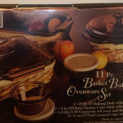 11 Piece Vintage Anchor Hocking Basket Buffet Ovenware Set
