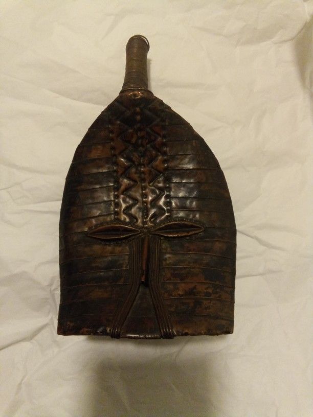 ANTIQUE  AFRICAN COPPER OVER WOOD SCULPTURE  LEGS MISSING CAN BE EASILY RESTORED 