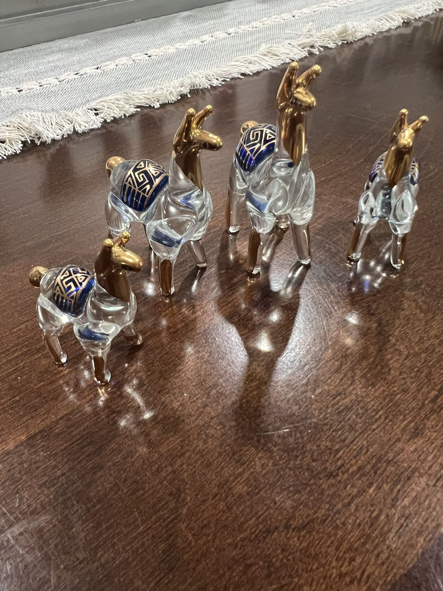Peruvian Llama Clear Glass Gilded Figurine Set