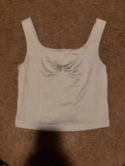White Ruched Crop Tank Top