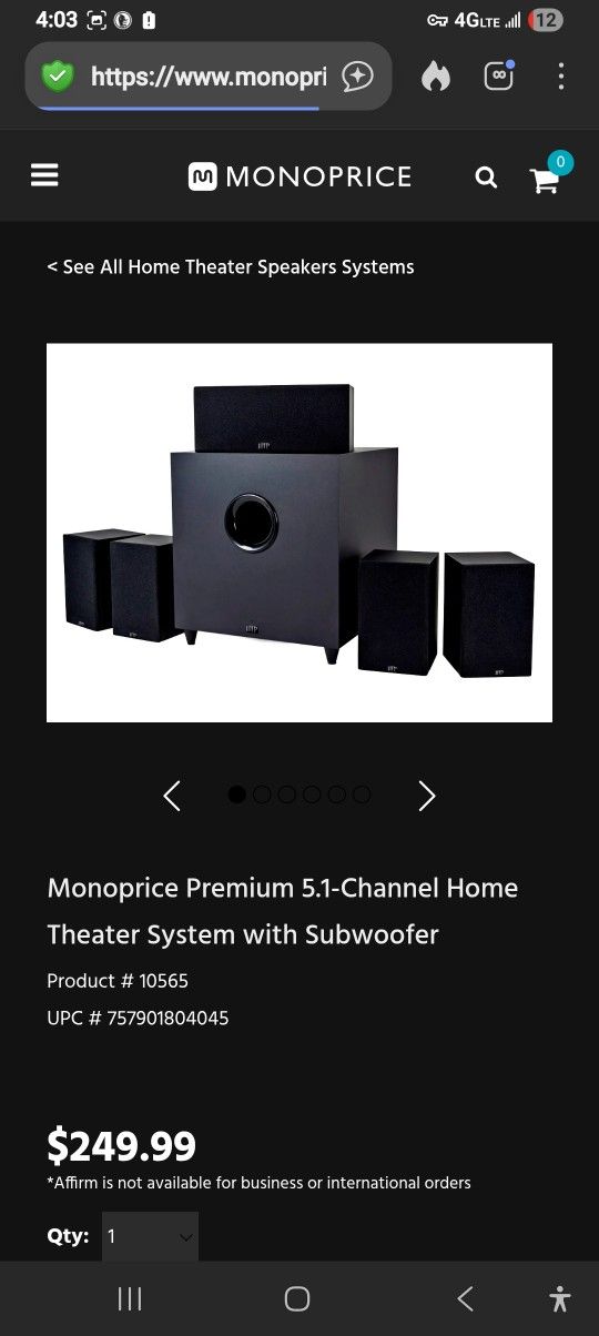 Monoprice Premium 5.1-Channel Home Theater System with Subwoofer