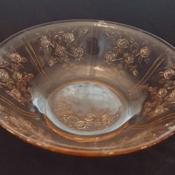 Rare Vintage 1930's Depression Glass Pink "Roses Of Sharon" Bowl Great Condition!!