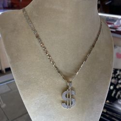 Cadena Con Dije De Signo De Pesos En 14k Garantízado 
