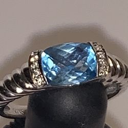 Topaz With Diamond With 14k White Gold Ring