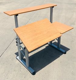Safco Products Split-Level Drafting Table (Model 3965MO) featuring a medium oak melamine surface & a silver steel frame! Retail Price $558 Walmart Cur