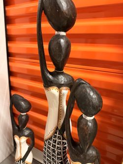African Figurine Sculptures Set of Three/ Tall Giraffes set of 2 / 1 metal abstract frame