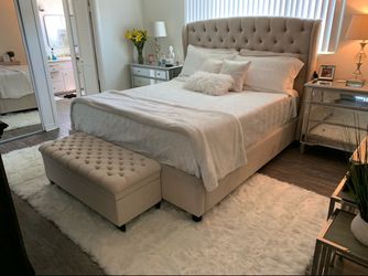 Tufted  velvet Cal King bed mattress and ottoman