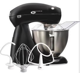Hamilton Beach Die-Cast Metal Classic Electric Stand Mixer, 12 Speeds
4.5-Quart Stainless Steel Bowl, Includes Flat Beater, Whisk, Dough Hook & Pour S