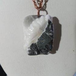 Carved Undersea Jasper Pendant Copper Chain