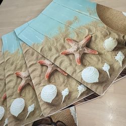 Seashell Starfish Beach Surf Placemats Set of 4 Coastal Table Beach House Decor