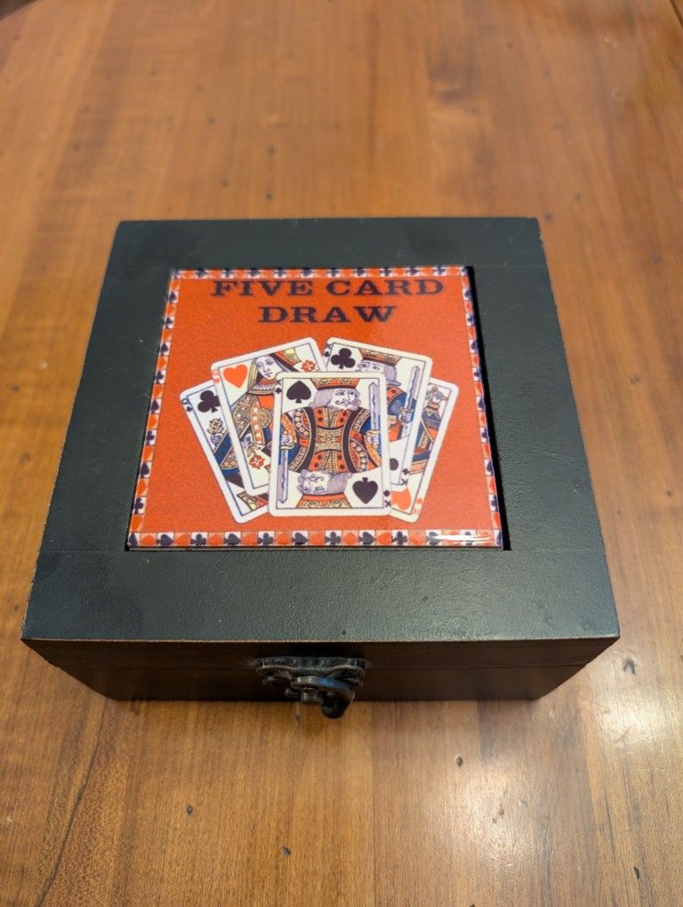 Hinged Wooden Trinket Box Poker Fans