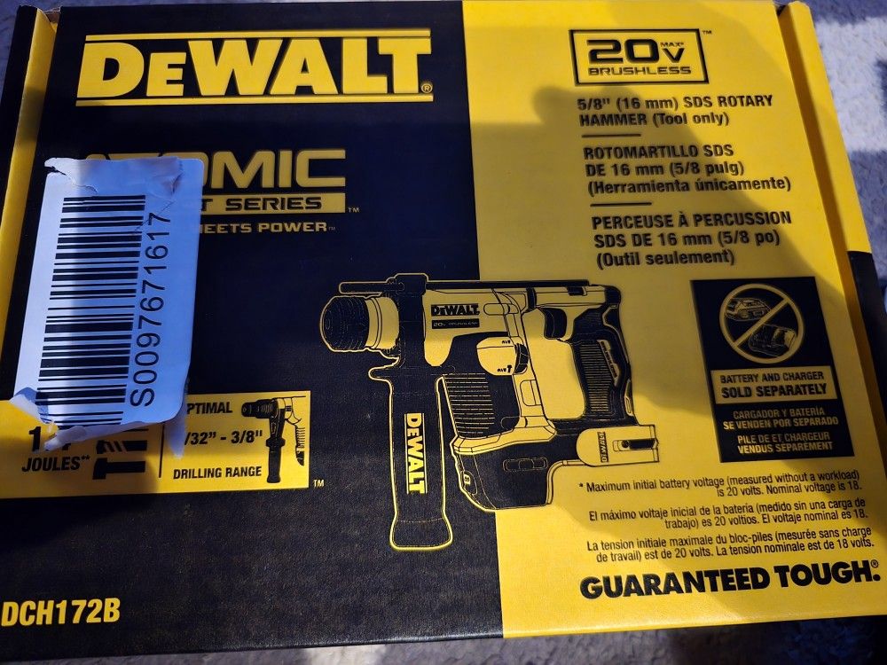 DEWALT
ATOMIC 20V MAX Cordless
Brushless Ultra-Compact 5/8 in.
SDS Plus Hammer Drill (Tool
Only) NEW Sealed With Warranty And RECEIPT