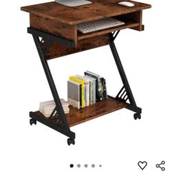 Zenira 24-Inch Small Computer Desk, 30-Inch Tall With Drawers, Corner Desk With Wheels for Gaming, Bedroom, Home, Office - Brown