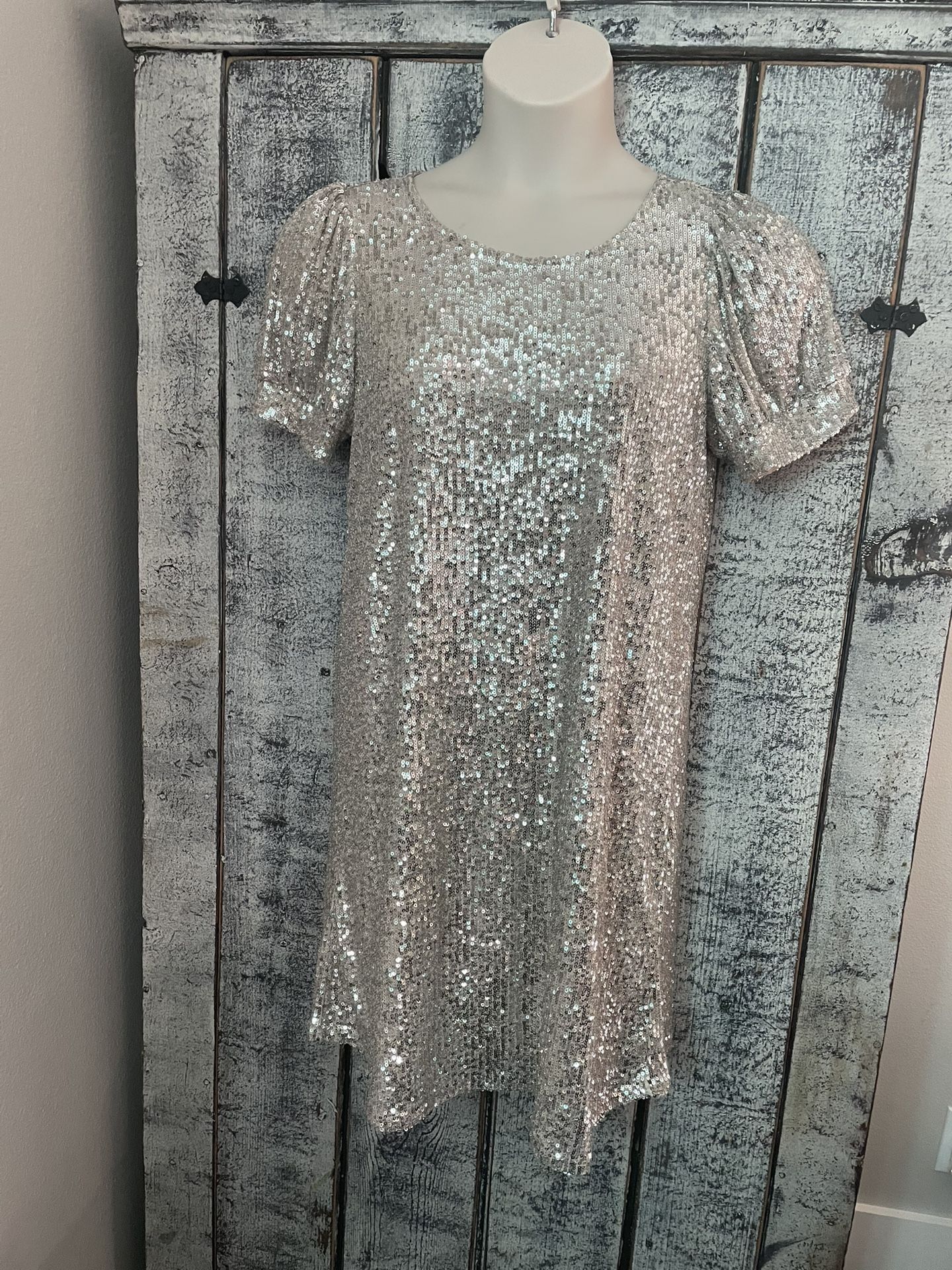 Cable & Gauge Silver Sequins Fancy Cocktail Dress Size Medium 