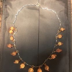 Carved Hediao Flowers With Amber Vintage Choker Necklace 