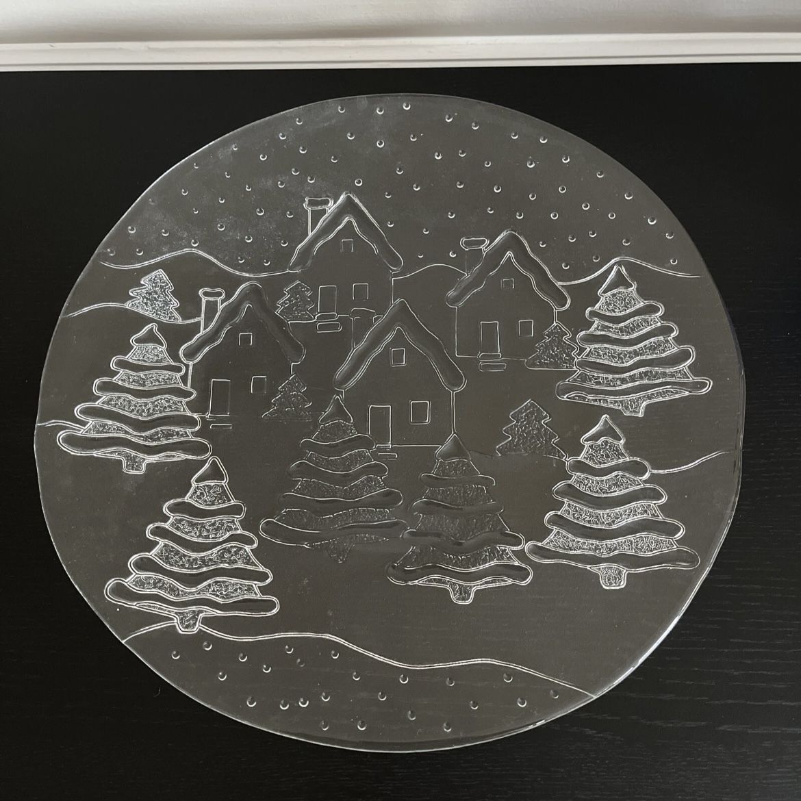 Crate And Barrel Glass Holiday Platter Christmas 13 Inch