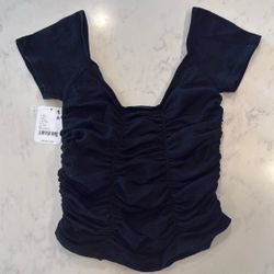 Free People Fitted Black Flower Shirt