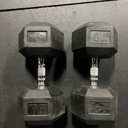 Rogue Fitness 70lb Dumbbell Pair Weights Gym