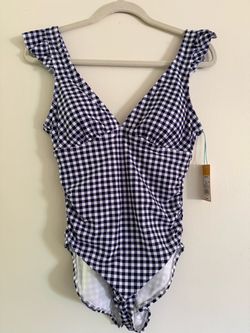 Navy Gingham One-Piece Swimsuit with Ruffle Straps