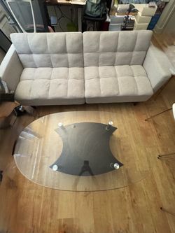 Light Gray Tufted Convertible Futon Sofa