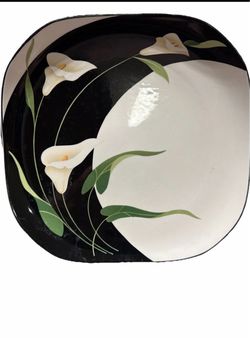 Sango Quadrille Black Lillie’a dish set 6 dinner plates coffee mugs and saucer set with set of two .