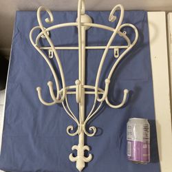 Wall Mounted 5 Hook Metal Coat Rack | Artificial Flowers Could Be Arranged in Top Basket Portion