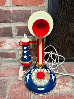 Vintage 1973 Deco-Tel Stars & Stripes Candlestick Rotary Telephone Bicentennial